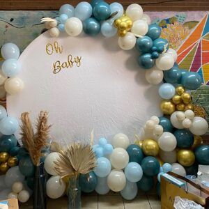 Dusty Blue Balloons Set 12 Inch Metallic Chrome Gold Macaron Blue Ocean Blue White Sand Confetti